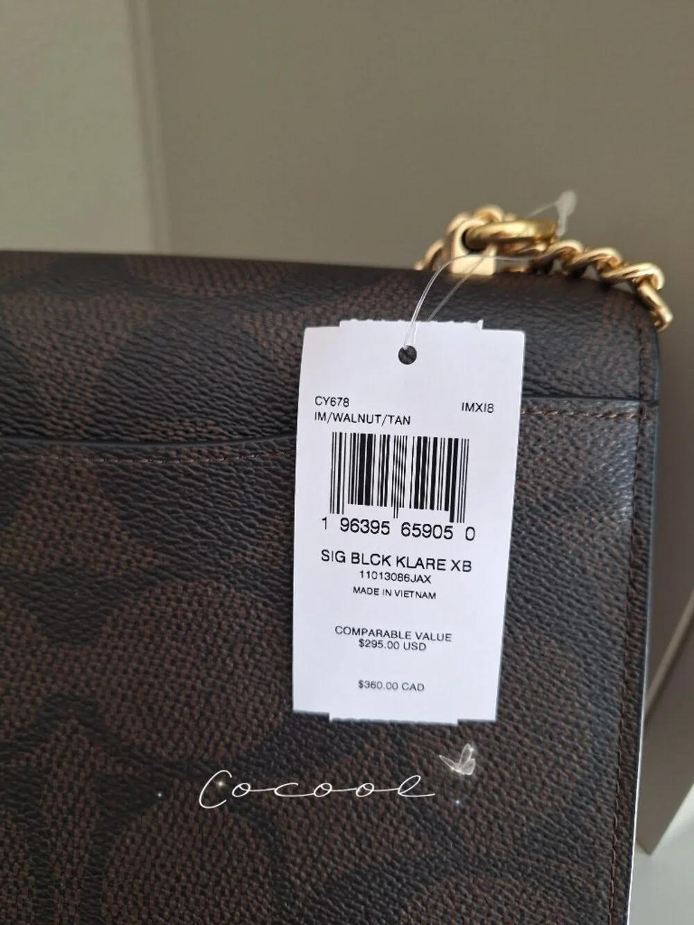 NWT Coach Klare Crossbody Chain Strap Bag Gold Walnut Tan Leather Canvas CY678